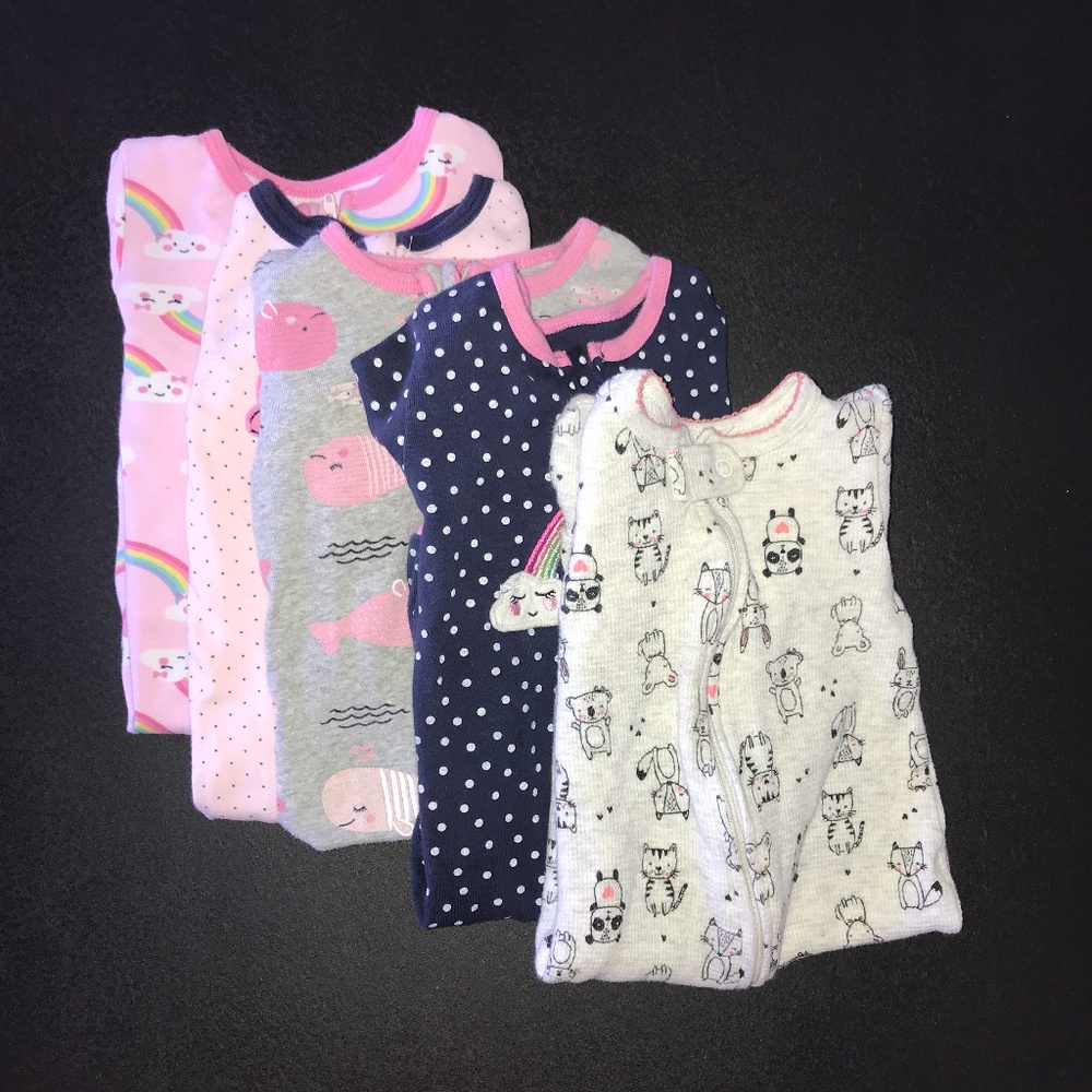 Bundle - 5 baby sleepers - rainbow whale woodland